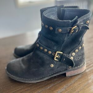 UGG Black Ankle Boots with‎ Gold Accents
